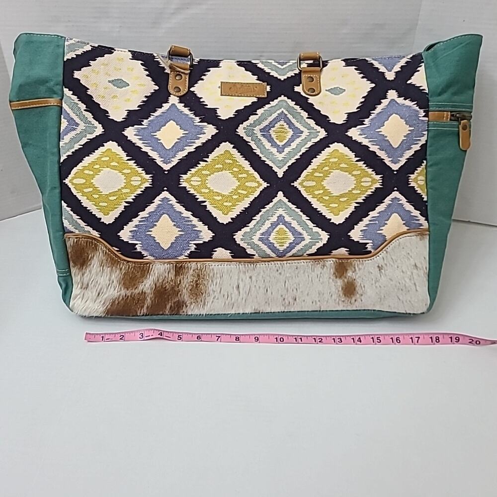 New Sixtease Tote Weekender Bag Leather Canvas Boho Southwestern Multi Textures - Picture 12 of 12